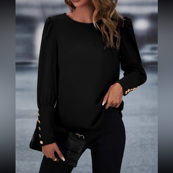 Luxe button back puff sleeve blouse - Picture 6 of 7